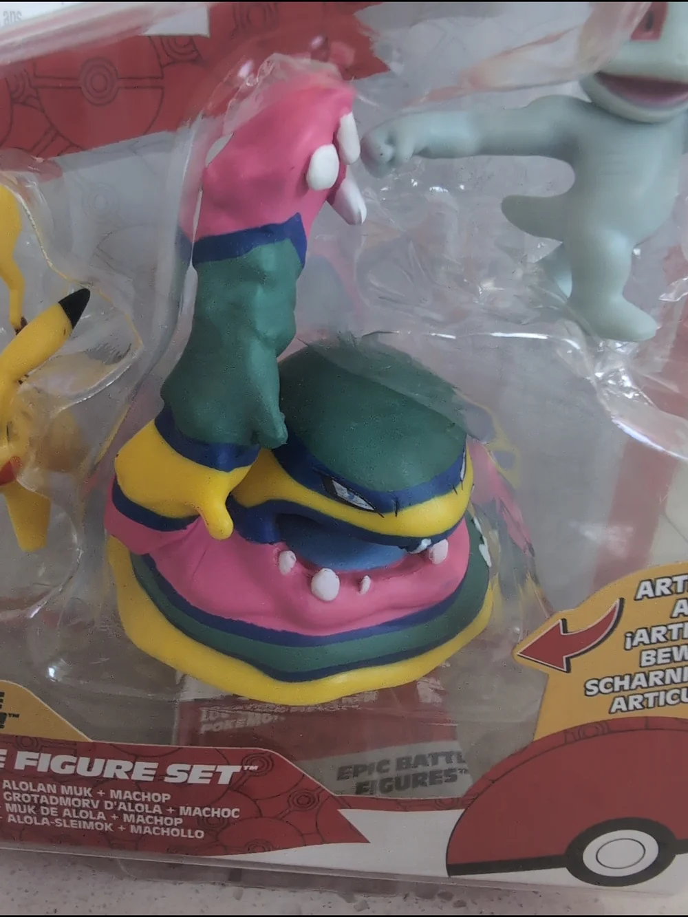 Pokemon Battle Figure Set – Pikachu, Machop & Alolan Muk (Pink/Yellow/Blue)